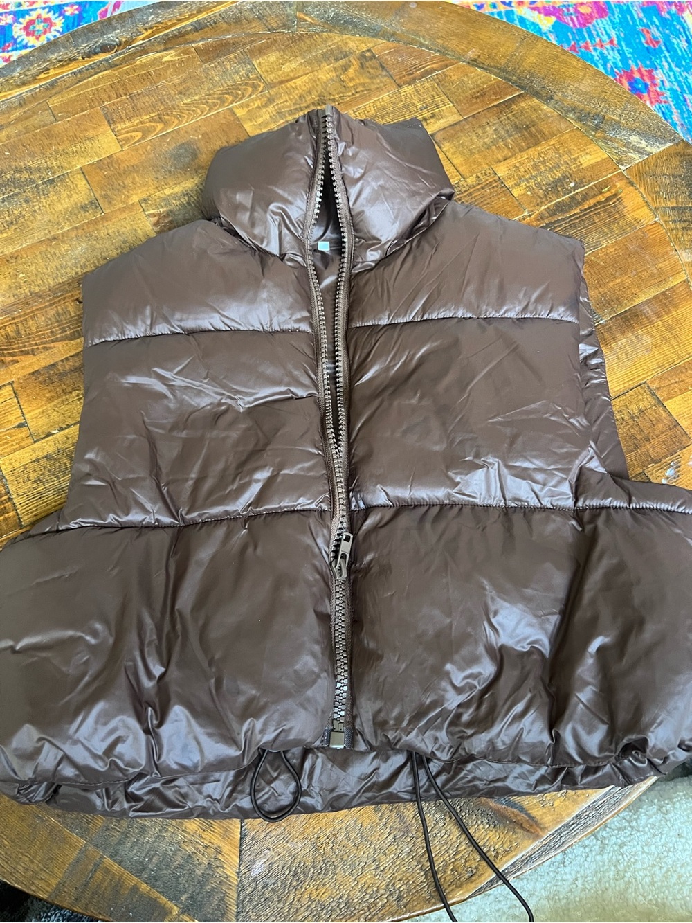 Brown Puffer Vest with High Collar